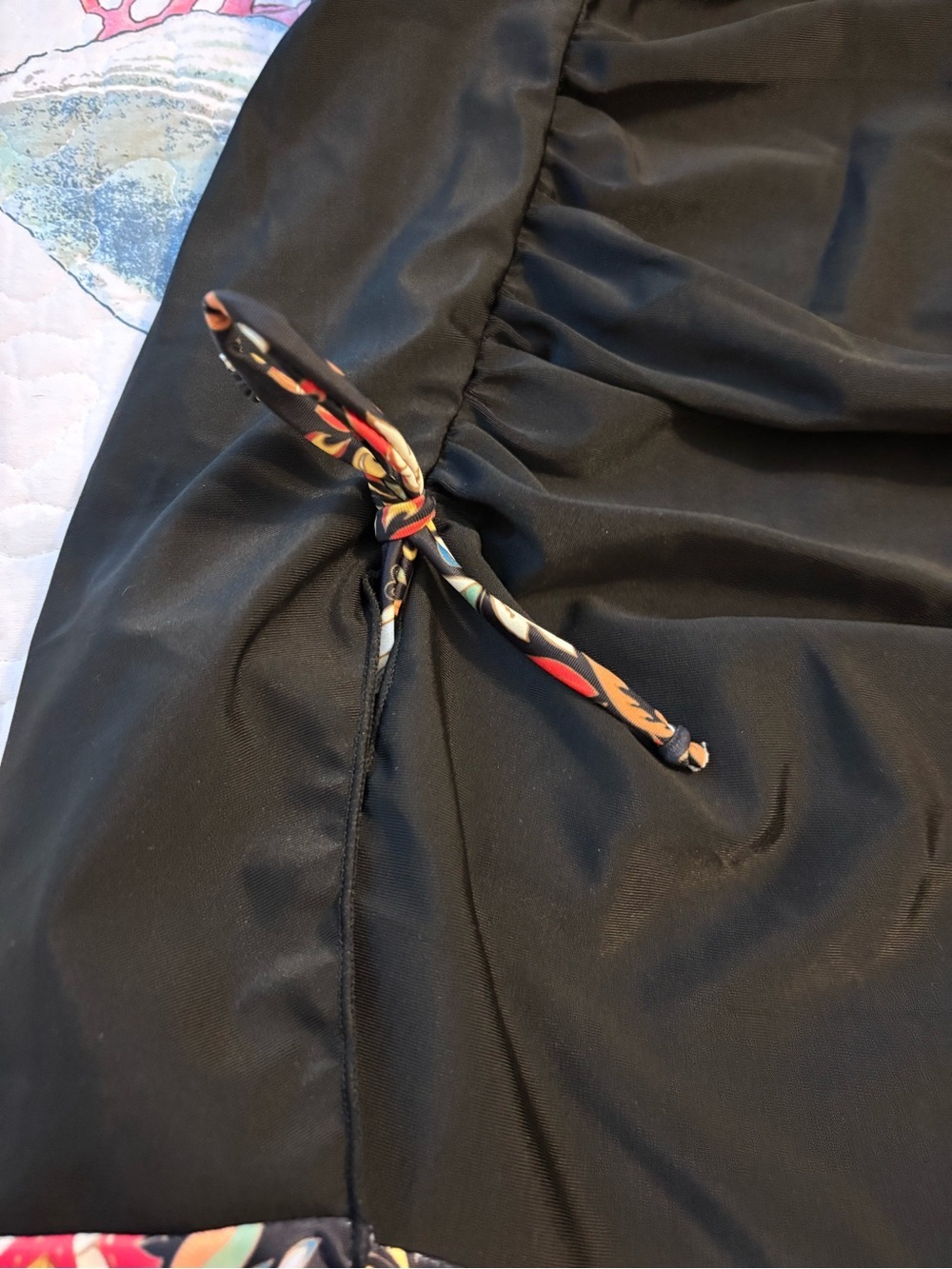 Black Floral Ruched 2 piece- Swimdress with Adjustable straps. - Picture 4 of 9